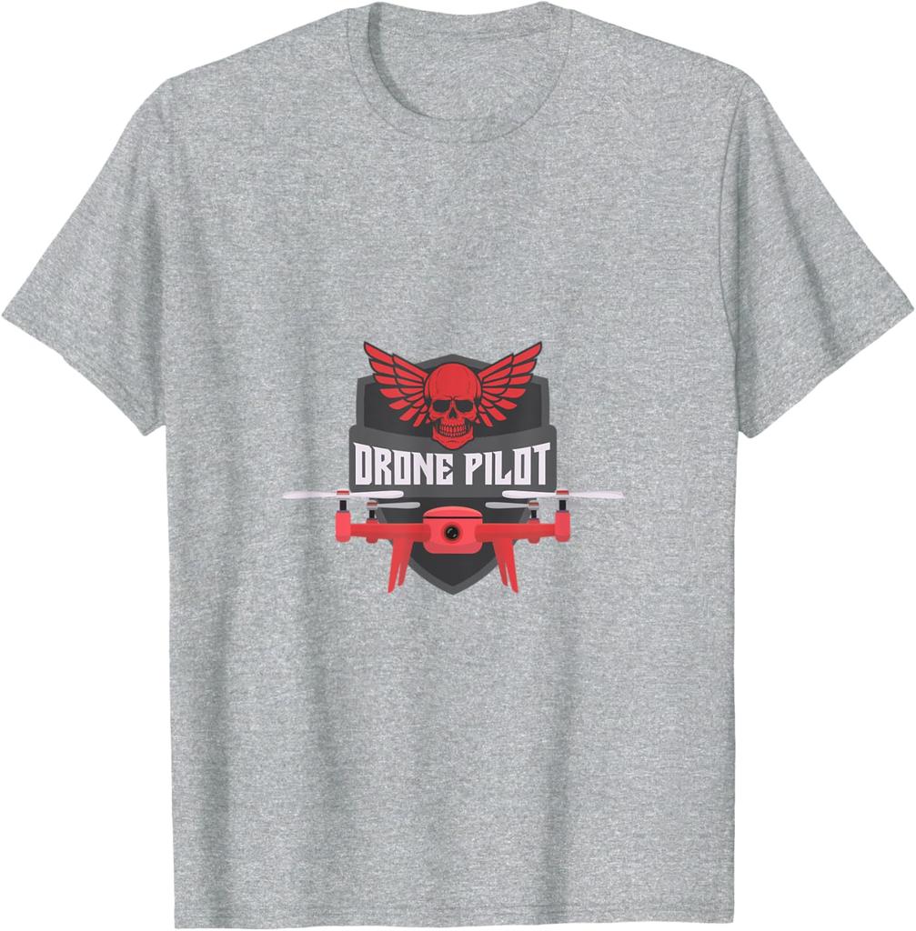 Drone Pilot Skull Wings Graphic Tee Soft Breathable Casual TShirt for Men