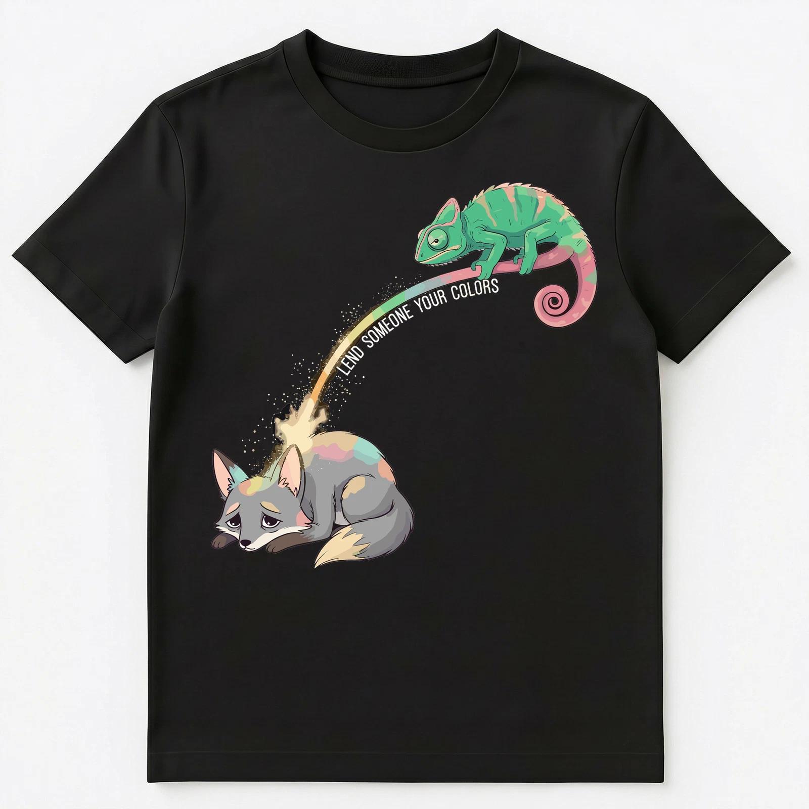 

Chameleon Lending Colors To A Sad Fox Design Unisex T-Shirt S