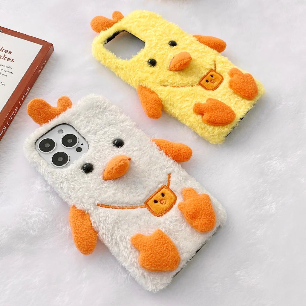 Cute backpack chick for Apple 14 mobile phone case plush iPhone13Pro autumn and winter xsmax warm 12 case