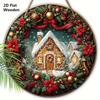 Wooden Christmas Sign with Gingerbread House Pattern - Classic Navidad Round Sign for Front Door Wall Hanging Decor - Ideal Christmas Ornament