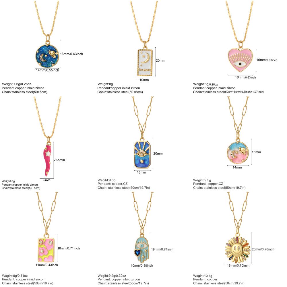 Evil Blue Eye Necklace for Women Cute Heart Boho Moon Star Pendant Gold Color Long Stainless Steel Chain Collars Fashion Choker