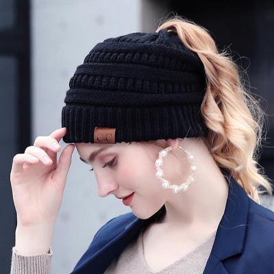 JMXD-Classic Autumn and Winter Wool Hat Women's Ponytail Hat Warm Knitted Hat