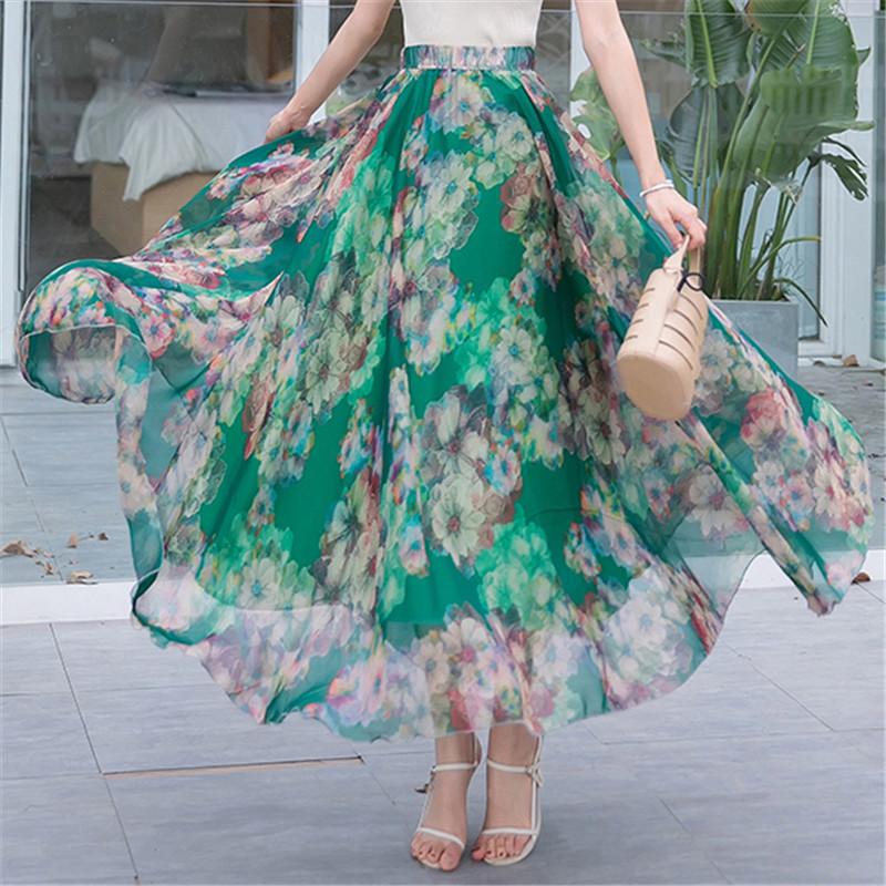 Women Chiffon Half-body Dress 2025 Spring Summer New Floral Half-body Vacation Style Beach Skirt