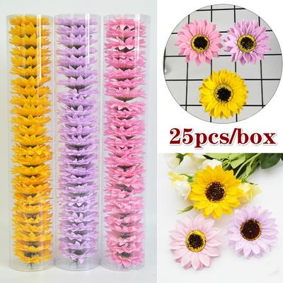 25Pcs/set Sunflower Soap Flower Head Bouquet Gift Box Decor with Soap Flower DIY Wedding Christmas Home Decor Flower Shop Supplies