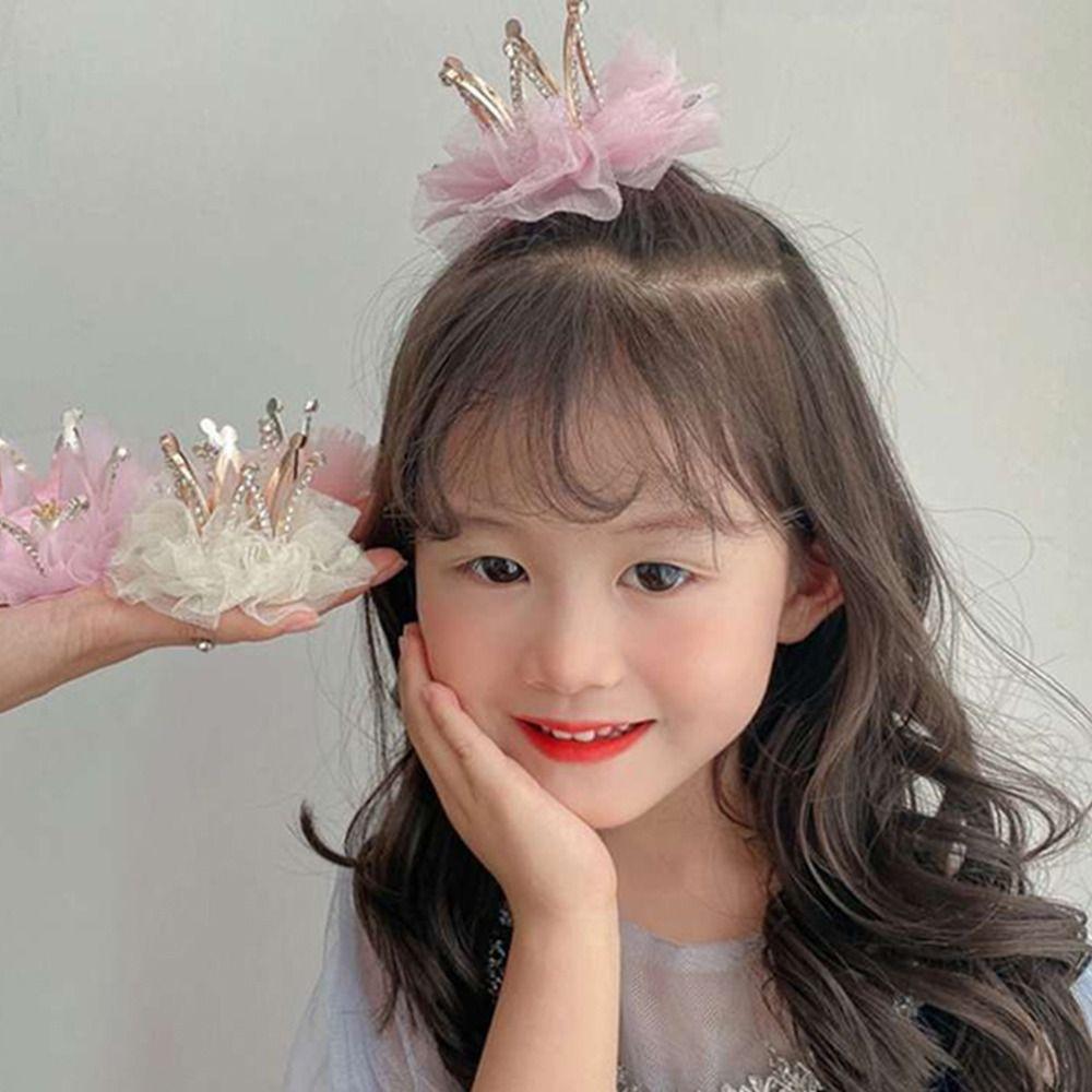 Sweet Adorable Pearl Crown Gauze Zinc Zinc Alloy Rhinestone Hair Clip Girl Hairpin Headwear Hair Accessory
