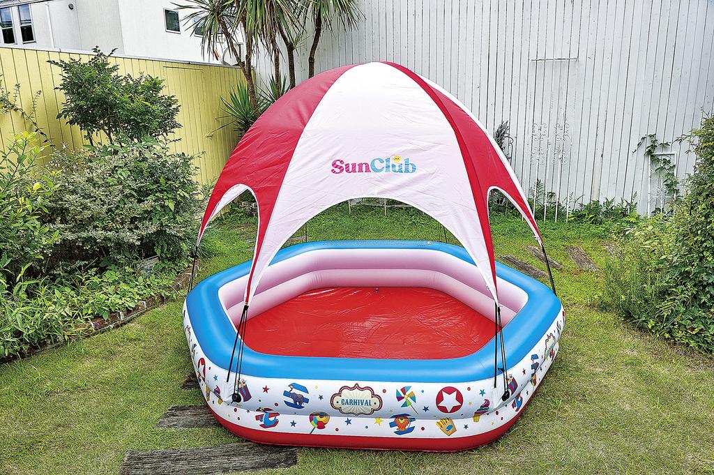 JILONG Circus Tent Pool, 223 X 208 X 38cm (inflated Size), with Large Air Valve and Drain Plug, JL-685009, WhiteBlueRed