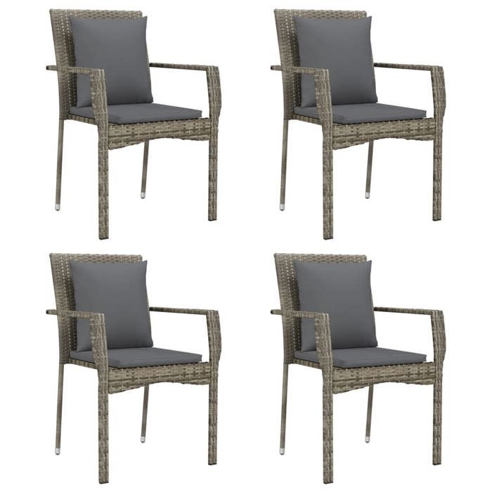 VidaXL Garden Chairs with Cushions 4 Pcs Woven Resin Grey, Garden Furniture, Patio Furniture, Balcony Chair, 319880