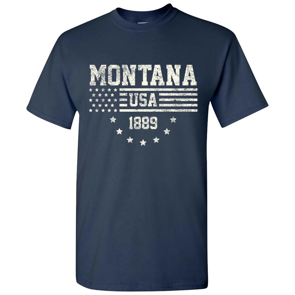 USA Flag Statehood Montana 1889 - America Founding State Pride T Shirt - Navy