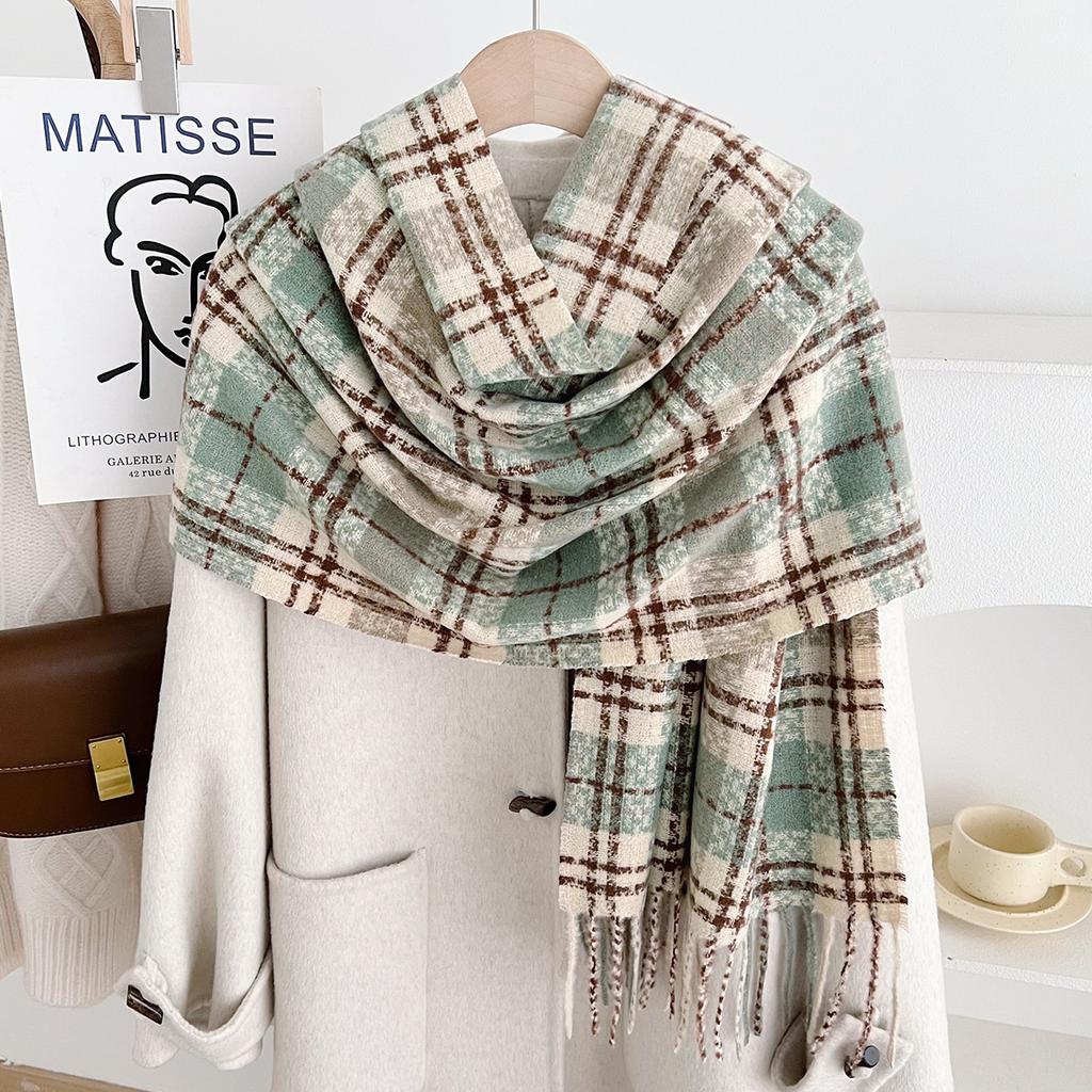 Autumn Winter New High-End Versatile Plaid Scarf Women'S Shawl Commuting Tassel Imitation Cashmere Scarf