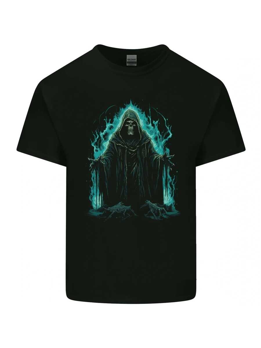 Grim Reaper Unisexs Casual Round Neck Short Sleeve 100 Cotton TShirt Dark Digital Printed TShirt 1pcs S