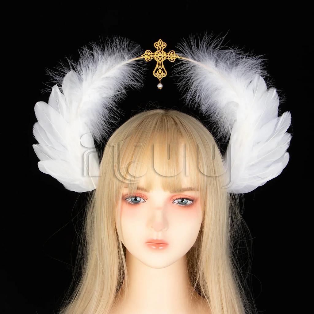 Halo Crown Headpiece Gothic Lolita KC Headdress Angel Feather Wings Halo Goddess Headband Headdress Accessories
