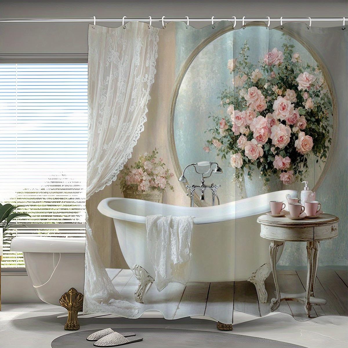 

Elegant Oil Painting Bathtub Shower Curtain - Polyester, Machine Washable, Includes Hooks, All-Season Fashionable Bathroom Decor W60H190(CM)-1 Pcs