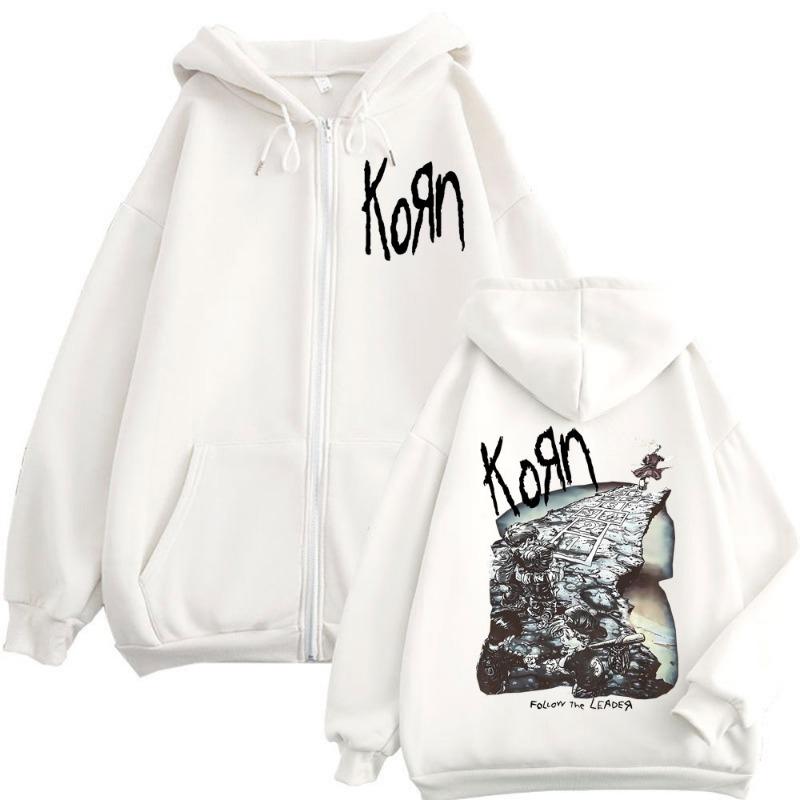 Pop Band Korn Ftl 25 Follow The Leader Graphic Zipper Hoodie Rock Hip Hop Vintage Zip Up Sweatshirts Unisex Oversized Pullovers