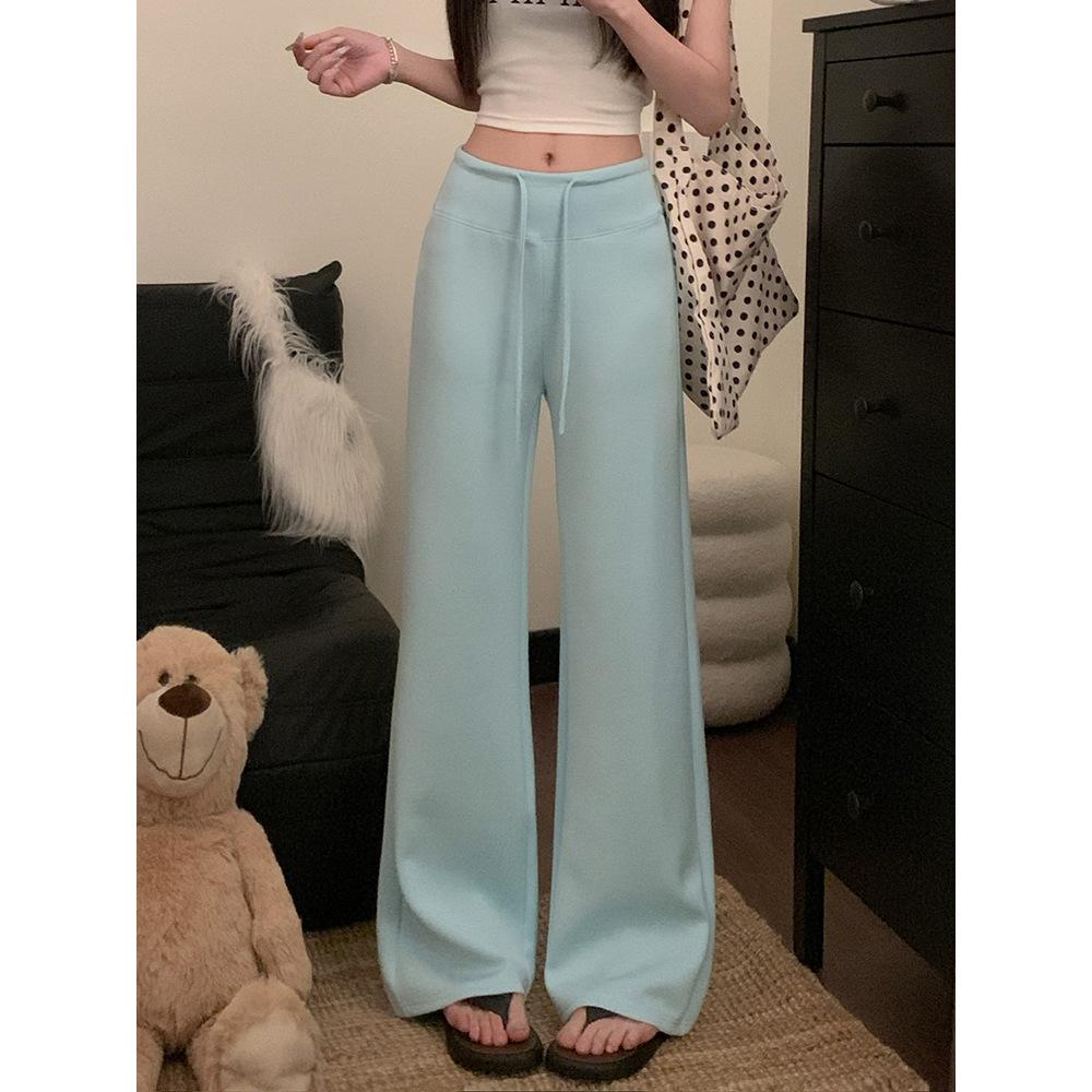 

Women s 2025 Autumn Loose Fit Wide-Leg Drawstring Pants - Floor-Length Large синий