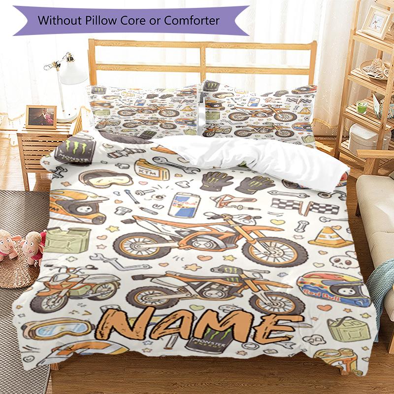 3pcs Custom Name Cute Cars Bedding Set Duvet Cover Closure Includes 1 Duvet Cover & 2 Pillowcases, Soft and Comfortable for All Seasons.