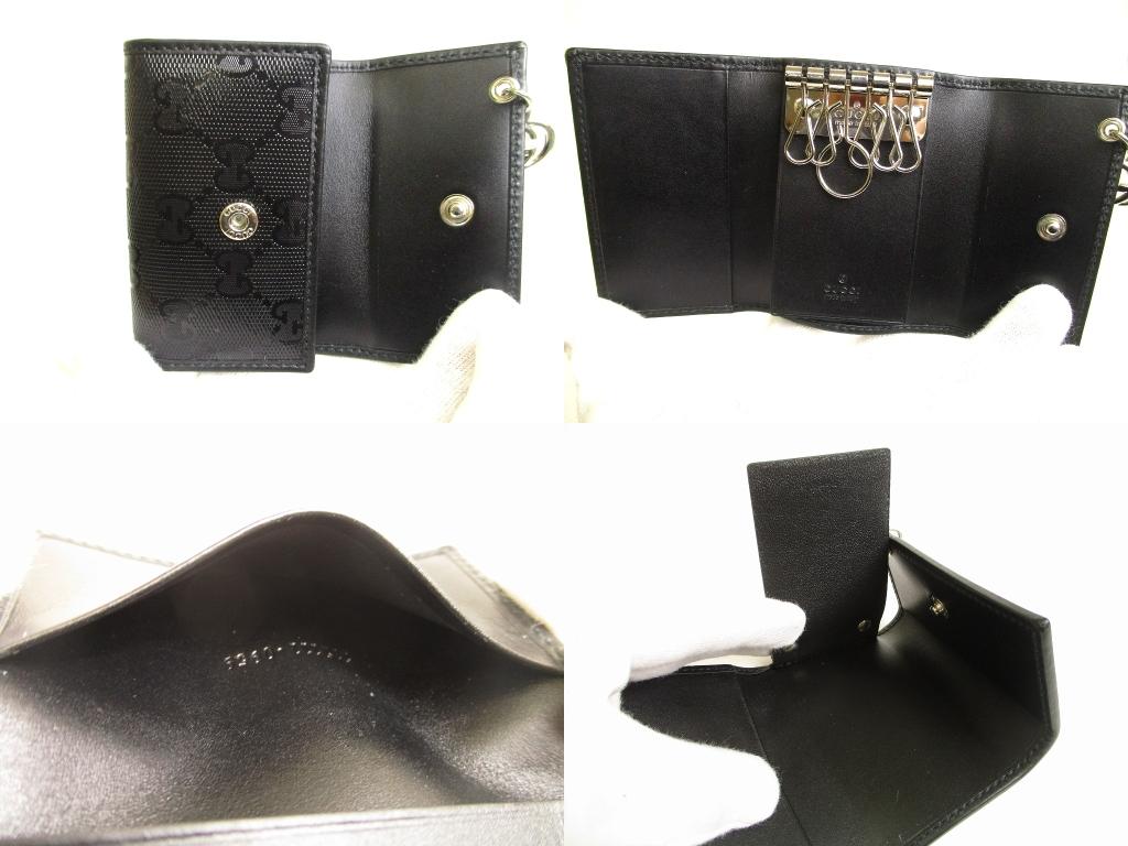 Authentic GUCCI GG Imprimee Black Leather 6 Pics Key Chain #b056  Open box