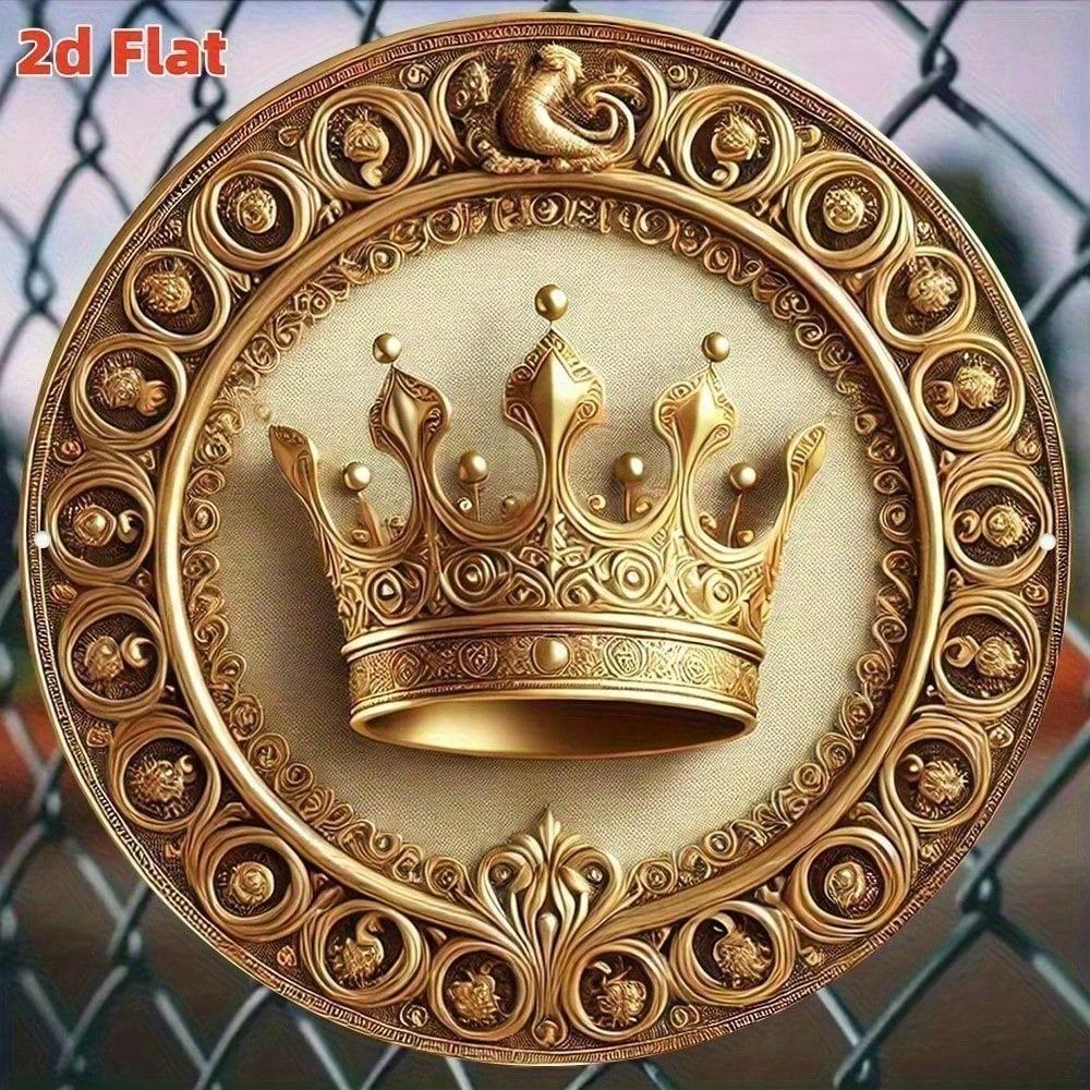 Poster Metallico Corona Reale Oro Vintage, Arte da Parete Beige per Soggiorno