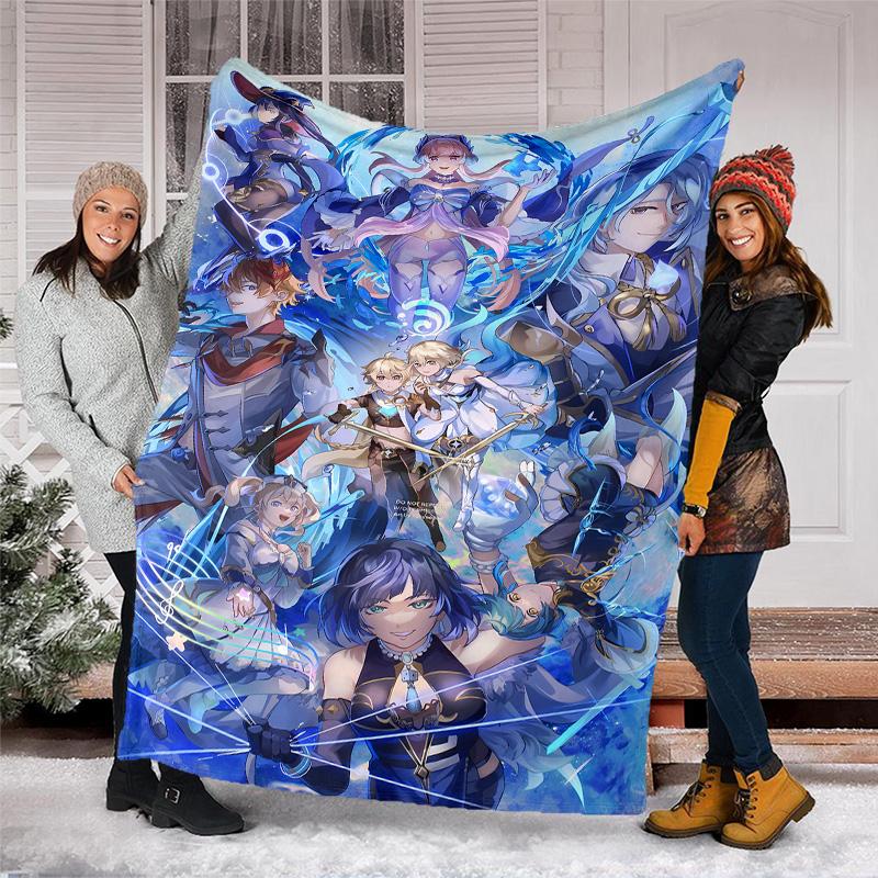 Genshin Impact characters printed throw blanket—lightweight,soft,warm;versatile blanket for all seasons—perfect as &air-conditioning throw,nap blanket