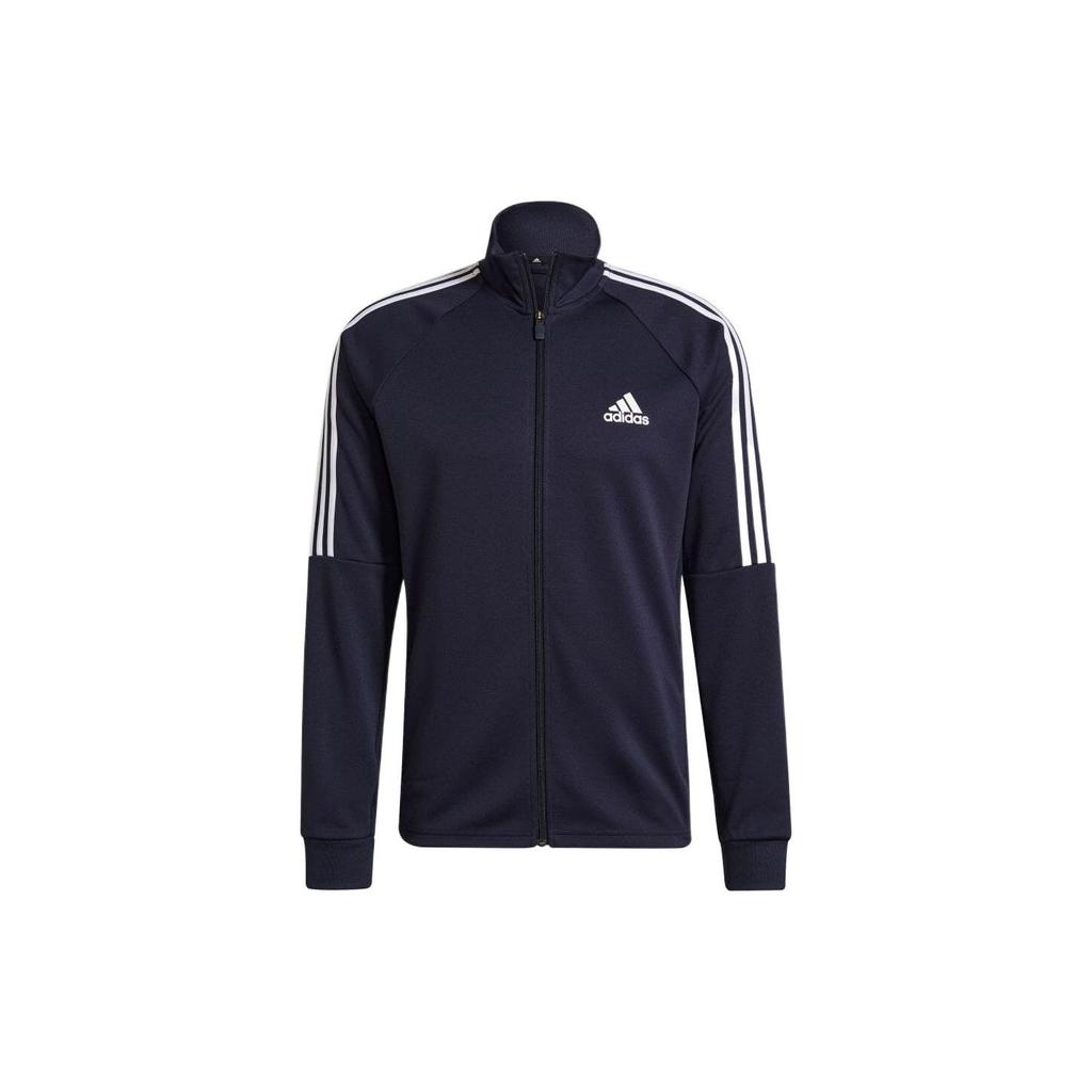 Adidas Striped Logo Print Zipper Slim Fit Sports Suit Men Suits Dark-Blue GT8802