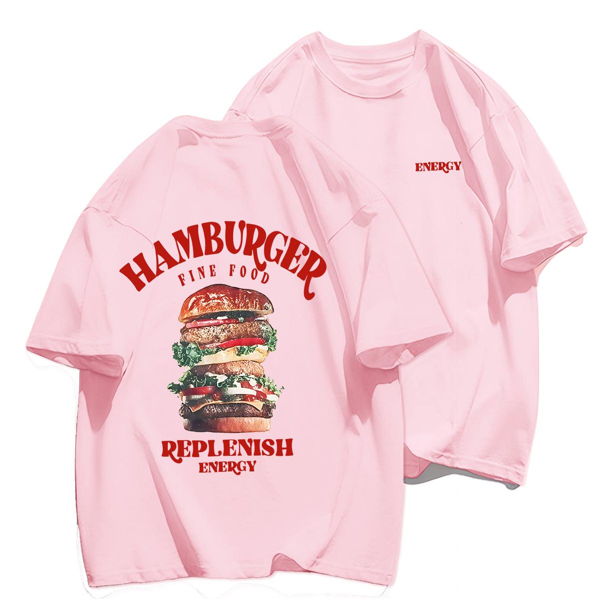 

Summer Mens Burger Letter Printed Comfortable Round Neck Tshirt Breathable and Soft 100 Cotton Neutral Outdoor Short Sleeve 4XL