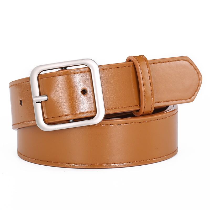 

PU Leather Belt For Women Square Pin Buckle Jeans Black Belt Chic Luxury Vintage Design Trendy Accessories Female Waistband Belt 105cm хакі