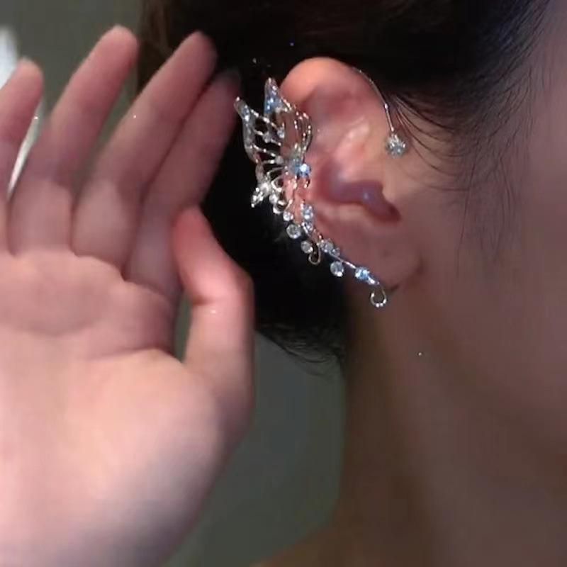 Flower Tassel Ear Bone Clip, Ear Hanging with Diamonds, Wheat Ear Bone Clip, No Ear Hole, Niche, Super Immortal Temperament