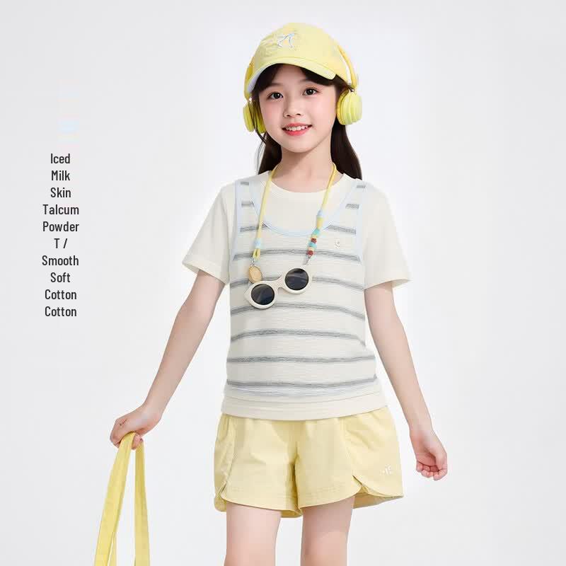 Girls  Striped Breathable Short Sleeve T-Shirt 170