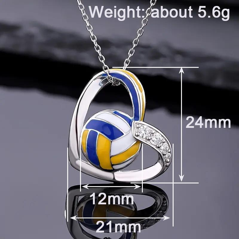 Trendy Volleyball Heart Pendant Necklace Teen Girls Accessories with Shiny Zirconia Fashion Female Daily Party Jewelry