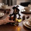Halloween Party Supplies 2Pcs Witch Night Lamp, Holding Lantern Figurine with Decorative Light LED, Glowing Resin Statue for Tabletop Decor