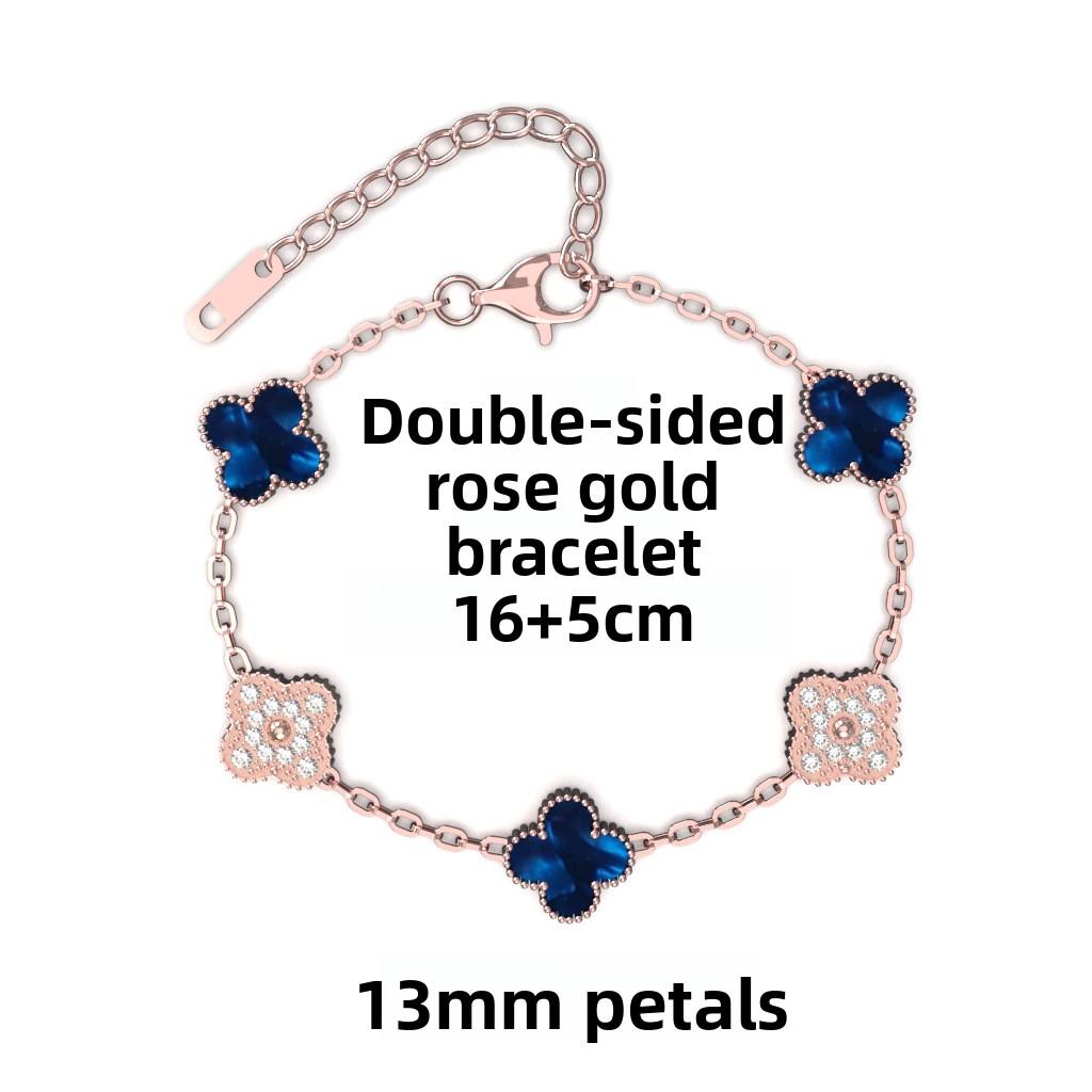 

Браслет из розового золота 13 мм Четырехлистный клевер Вакуумное покрытие Пять цветков Полный женский браслет