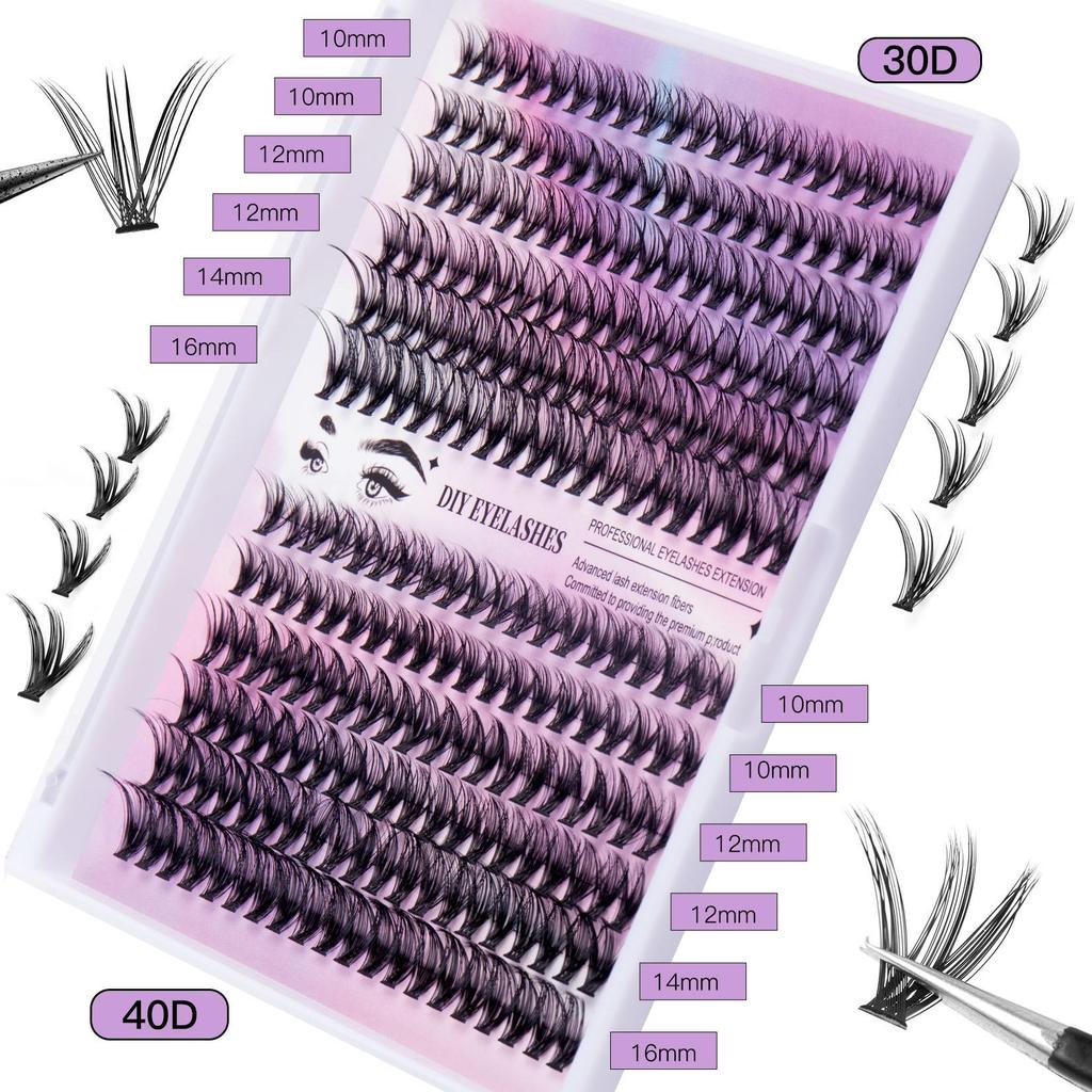 240 Cluster 3040D False Eyelashes: 10-14mm DIY Natural Dense Segmented Lashes