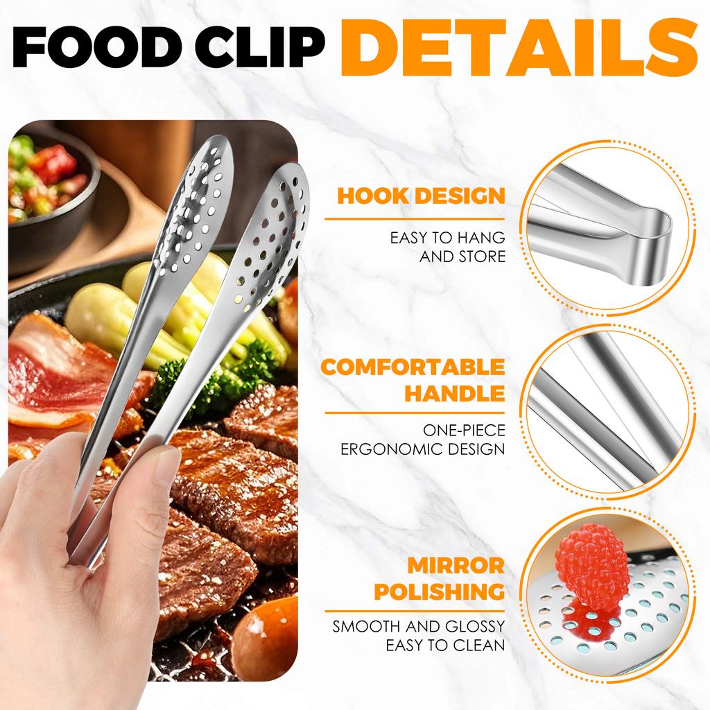10 Pcs BBQ Food Tong 7 Inch Kitchen Cooking Tong Stainless Steel Toaster Bread Tongs Heat Resistant Cooking Clamp for Restaurant