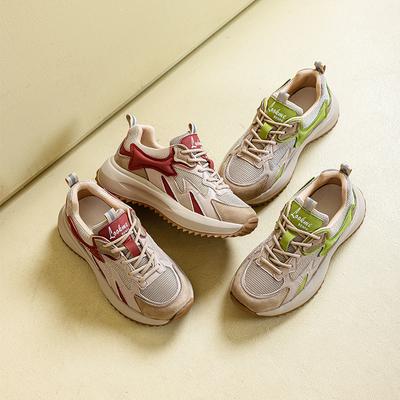 Léto 2025 nové barevně sladěné dad shoes s tlustou podrážkou niche kožené sportovní boty prodyšné pohodlné univerzální ležérní dámské boty