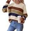Women Sweater Round Neck Long Sleeve Knitted Tops Striped Print Loose Fit Soft Elastic Warm Winter Sweater