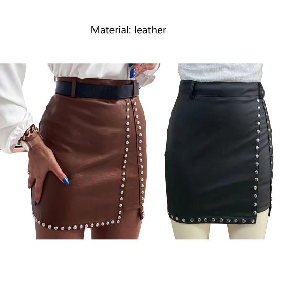 Spódnica damska Jednolity kolor Dekoracja nitów Wysoka talia Szybkoschnąca krótka spódniczka na imprezy