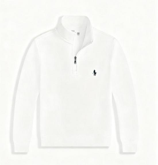 

Чоловіча худі-поло з вишивкою коня, зі стійкою та напівблискавкою L білий