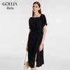 GOELIA Asymmetric Collar Pleated Little Black Dress