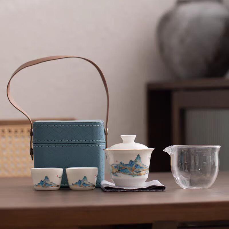 Pengyi Mutton-fat Jade Porcelain Travel Tea Set