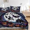 3pcs Bat Witch Pumpkin Halloween Pattern Bedding Three-Piece Set (No Fillings), Suitable for Bedrooms and Guest Rooms.N004