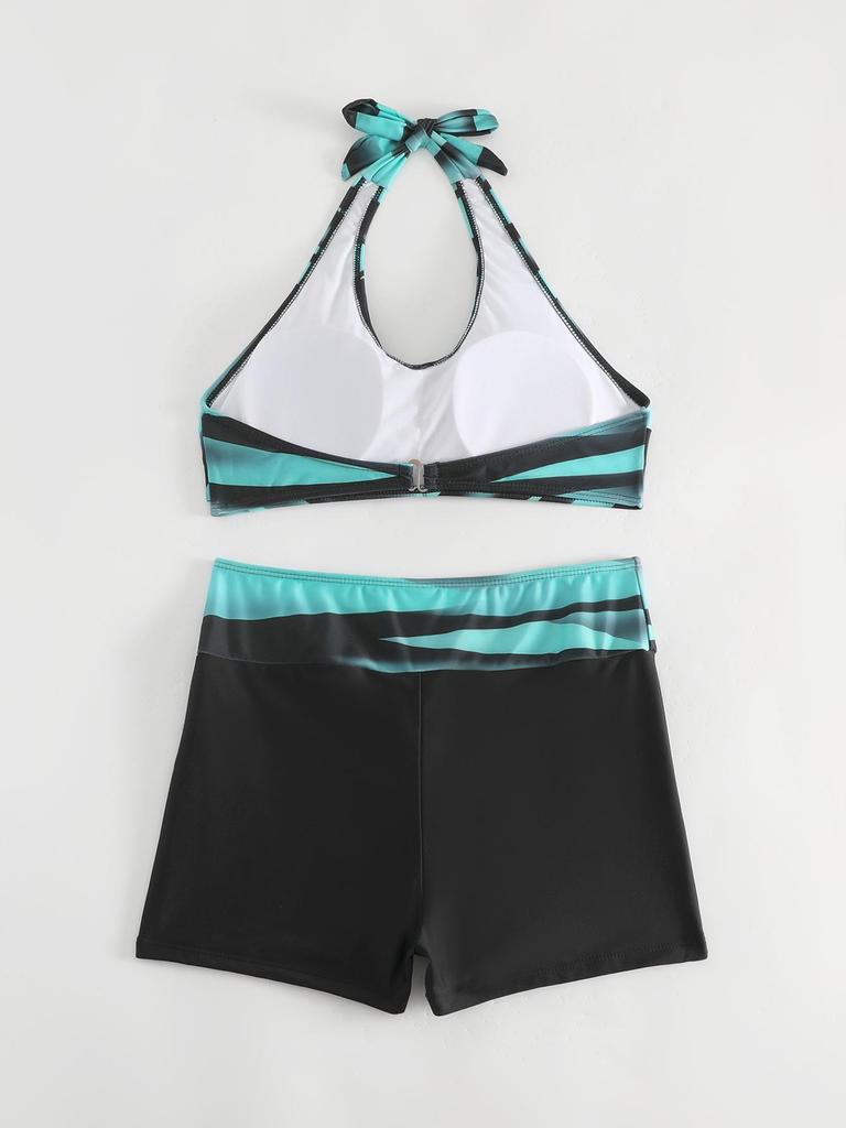 2024 Women's European & American Print Crisscross Halter Bikini Swimsuit