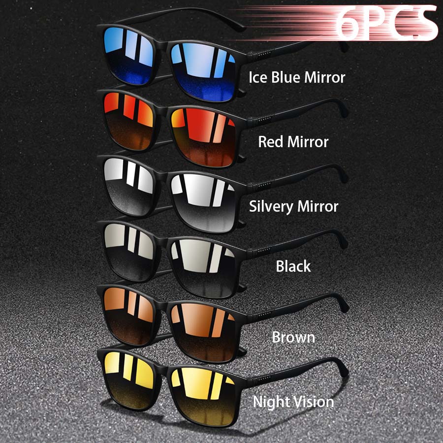 6 PCS Vintage Square Sunglasses Men Women Luxury Designer Sun Glasses Anti Glare Retro Eyewear UV400
