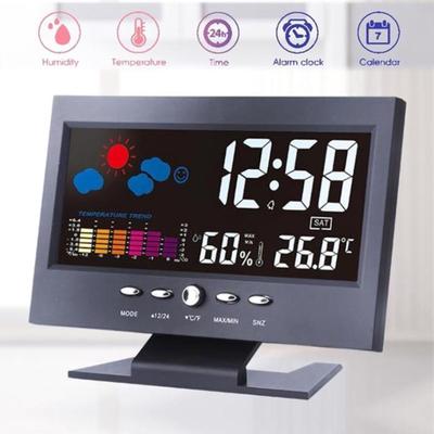 Lcd Color Screen Digital Backlight Snooze Alarm Clock Weather Forecast Station