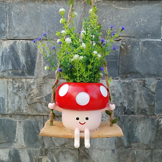 Swing Mushroom Hanging Planter Cartoon Mushroom Flower Pot Resin Succulents Planter