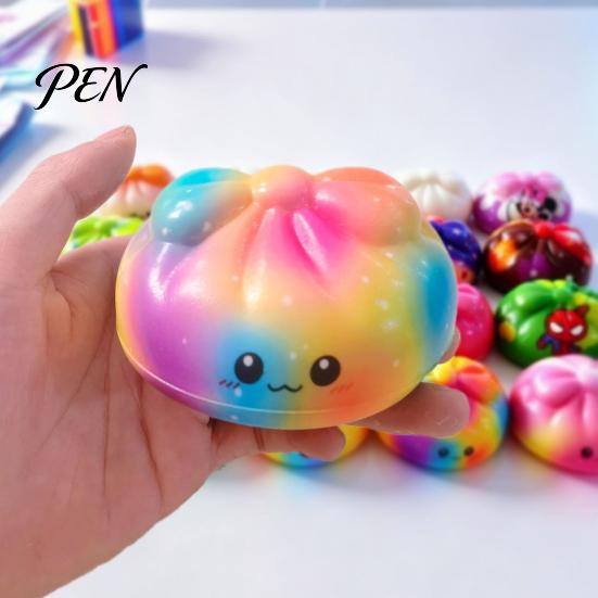 Durable Stretching Fidgets Colorful Bun Squeeze Toy, Soft Sensory Fidget Cute Stress Reducer for Travel Relief Toy Adults Kids Anxiety Safe Non-Toxic