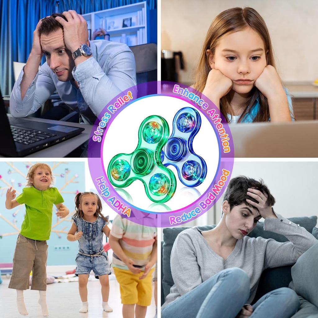 Gigilli Fidget Spinner Zestaw 2 szt., Upominki na przyjęcie LED Light Fidget Spinner Zabawka dla dzieci, Redukcja stresu, Zabawka sensoryczna przeciwlękowa, Ciemnoniebieski i Zielony
