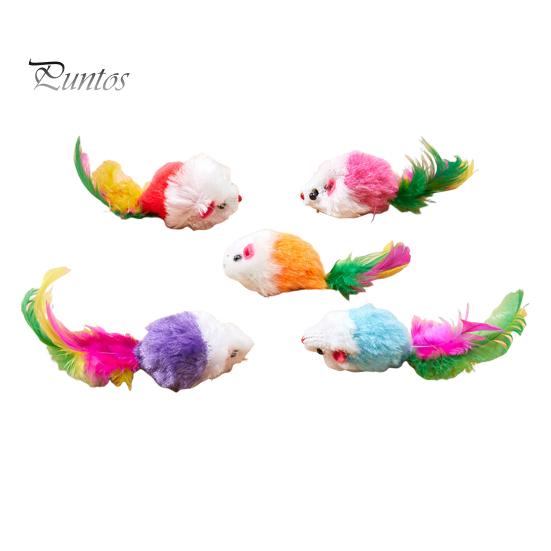 3/5/12Pcs Cat Mouse Toys Faux Fur Cat Mice Toy with Feather Tail Interactive Mini Furry Mouse with Rattle Sounds for Indoor Cat