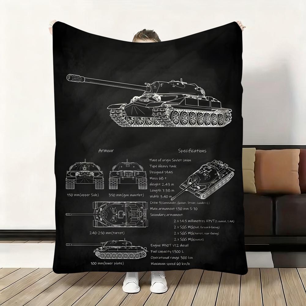 Tanks Blueprint Black  Heavy Tank Throw Flannel Fluffy Soft Blanket Warm Skin-Friendly Throw for Sofa Bed Office Nap Winter