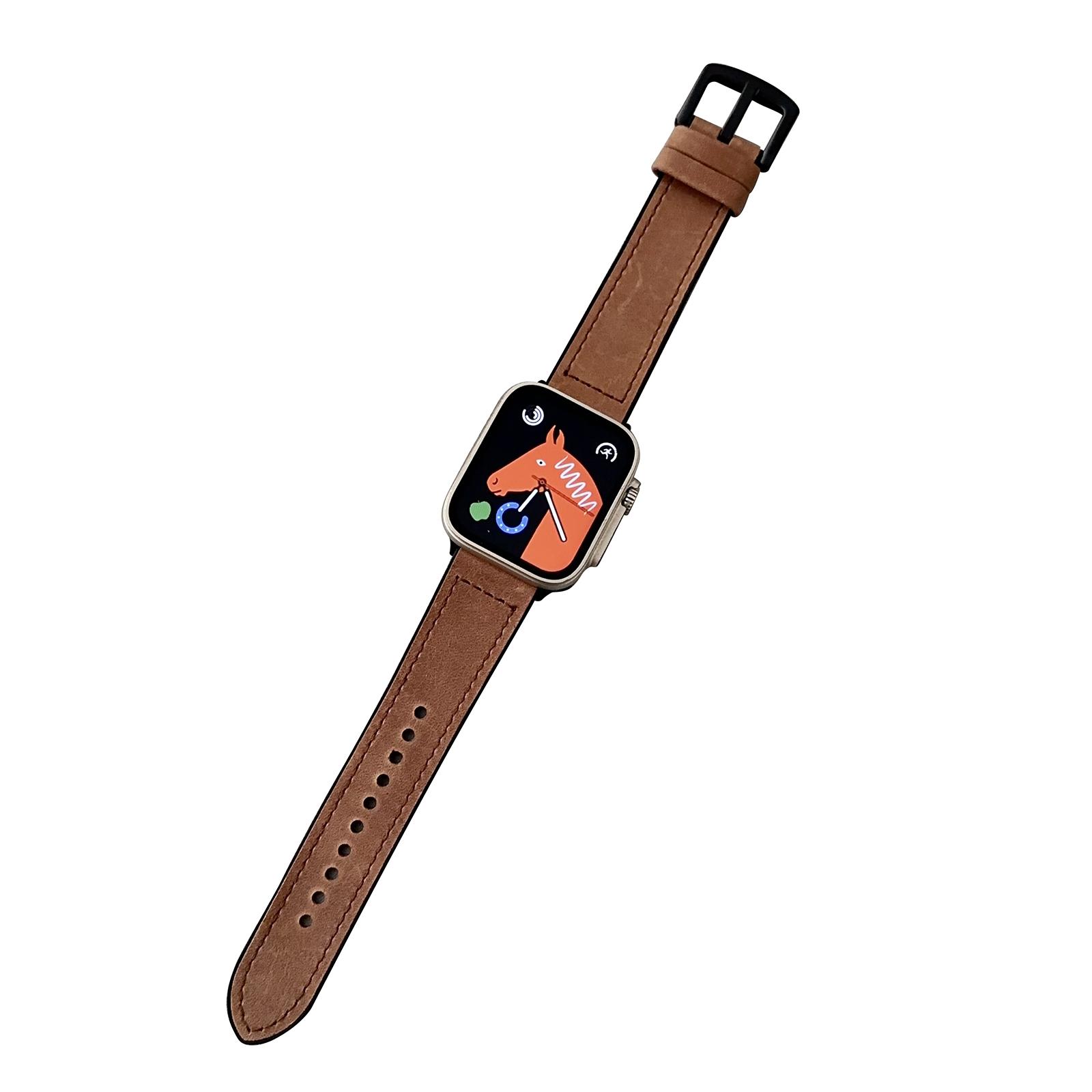 

Watch Strap for Apple Watch Series 10 42mm/9 8 7 41mm/SE (2023) SE (2022) SE 6 5 4 40mm/3 2 1 38mm Genuine Cow Leather Silicone Band Dark Brown