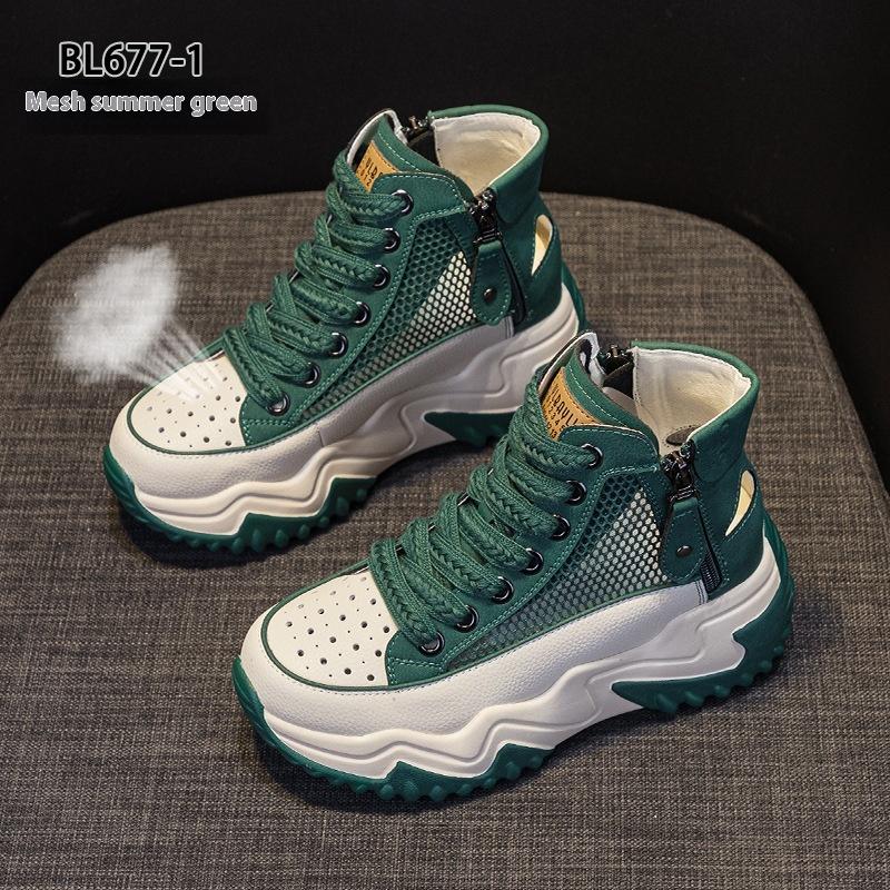 Mesh High-top Women's Summer Genuine Leather Thick-soled Small Size Hollow Breathable Casual Shoes