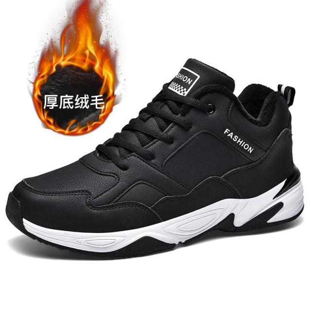 Men Sneakers White Leather Winter Warm Fur Men Shoes Big Size New Trend Comfort Non -Slip Outdoor Autumn Men Casual Shoes 45 46